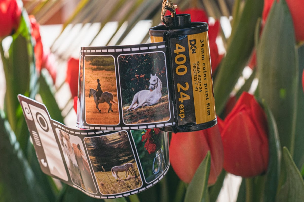 porte clés photo avec tulipes rouges sur le fond