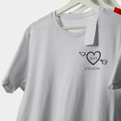 T-Shirt Couple Personnalisé Avec Cœur Initiales Et Date