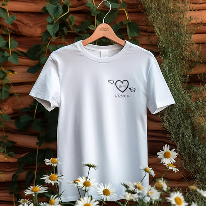 T-Shirt Couple Personnalisé Avec Cœur Initiales Et Date