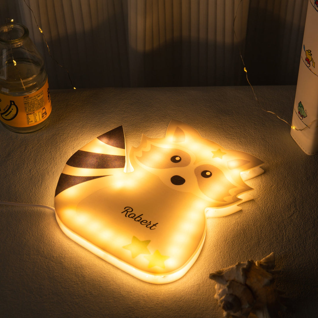 Veilleuse LED Personnalisée Lampe Pour Enfants Raton Laveur Avec Prénom