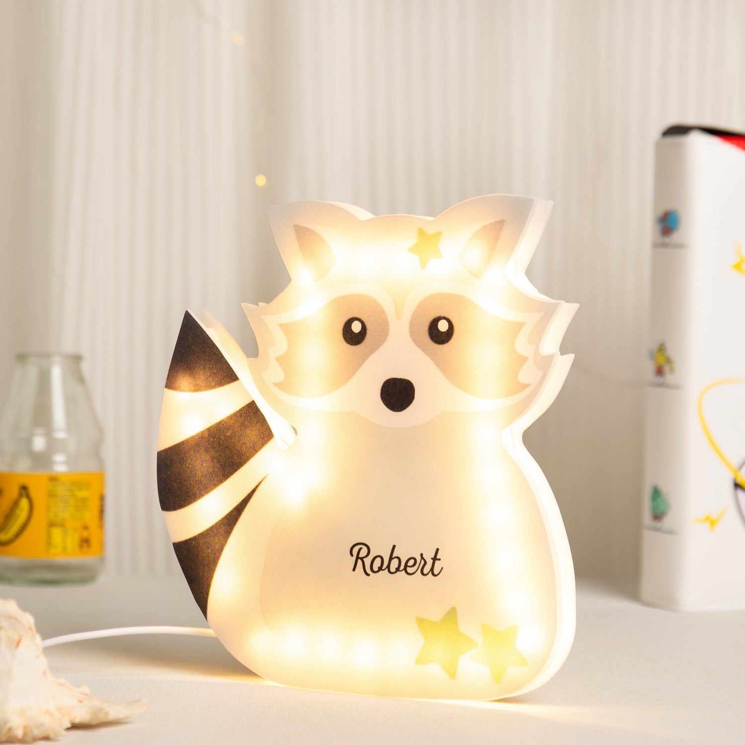 Veilleuse LED Personnalisée Lampe Pour Enfants Raton Laveur Avec Prénom
